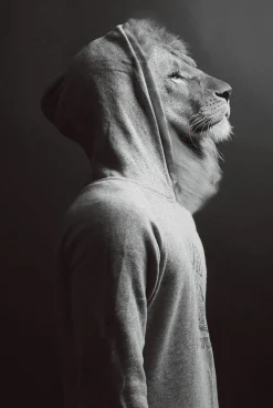 Sale Glasbild LÖWE IM HOODIE Glasbilder