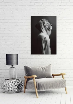 Sale Glasbild LÖWE IM HOODIE Glasbilder