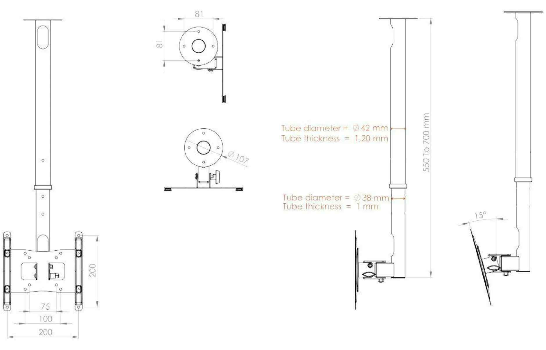 Hot TV-Deckenhalterung B-DX 200 Tv- & Mediamöbel|Tv - & Mediamöbel